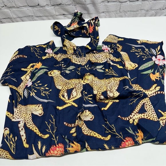 Las sureñas Floral Leopard Print Wide-Leg Pants size S stretch waist - Picture 9 of 9